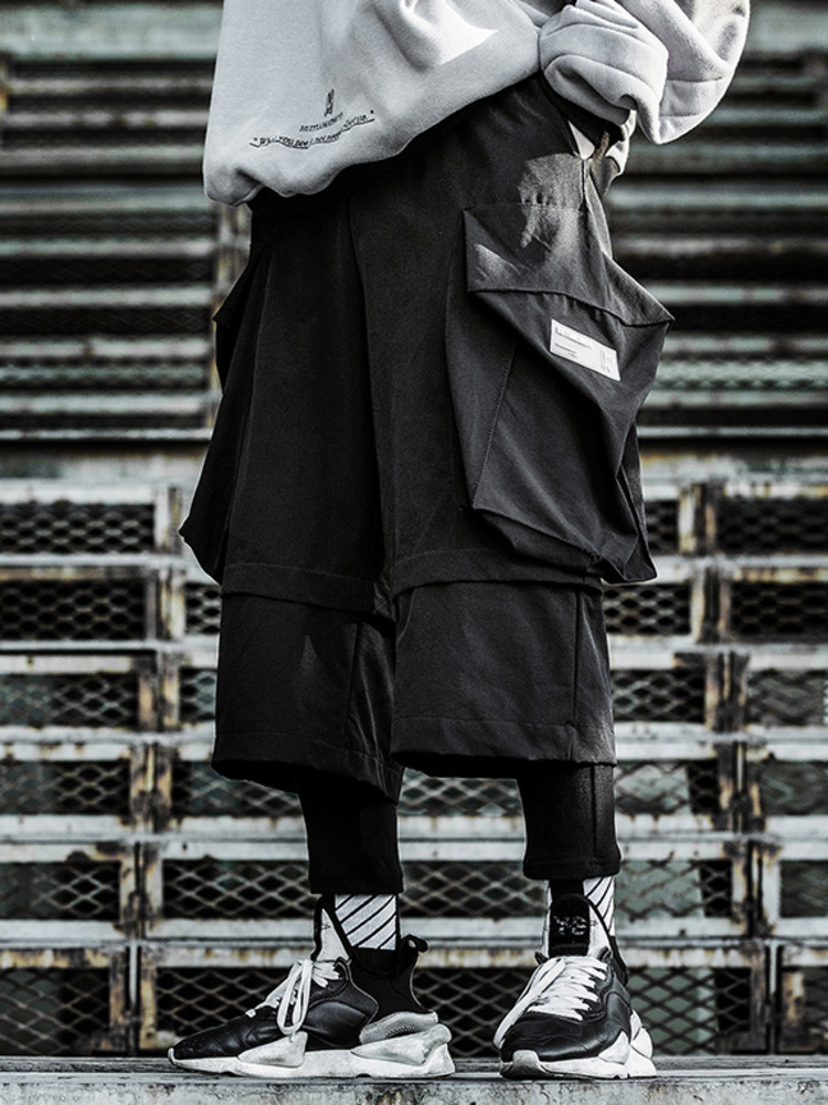 Men's Shorts PFNW Techwear Spliced Shorts Men's Dark Style Street Clothing Elastic Waist Ultra Thin Pants Autumn Black Culotes Men's 12