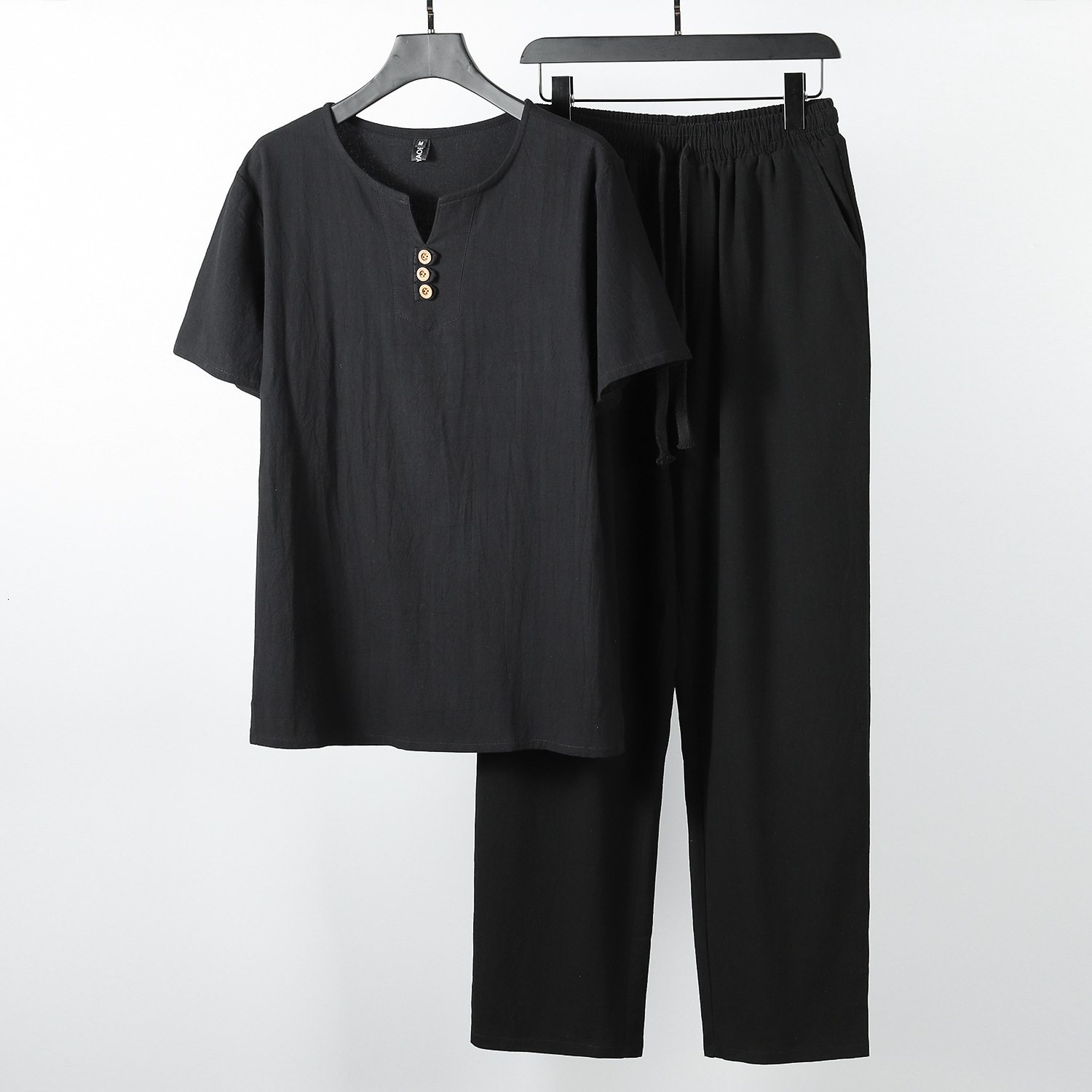 Men's Tracksuits Large men's retro Tracksuit Husband Summer White Home Set Linen T-shirt Fashion Men's Set China 8XL 9XL 230408