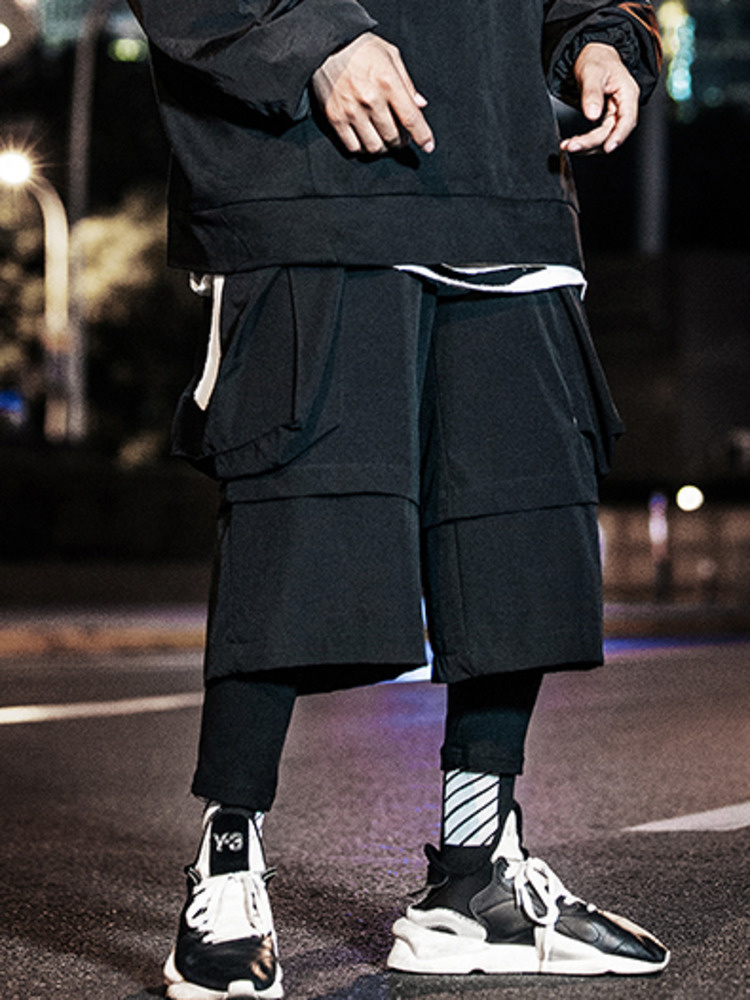 Men's Shorts PFNW Techwear Spliced Shorts Men's Dark Style Street Clothing Elastic Waist Ultra Thin Pants Autumn Black Culotes Men's 12