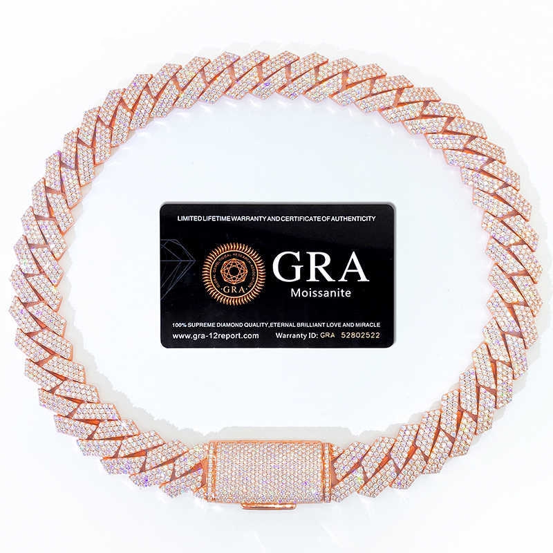 High-end necklace VVS bracelet designer jewelry moissanite chain cuban k High Quality 3 Rows VVS Moissanite Dia Chain White Rose Gold Plated Hip-hop c