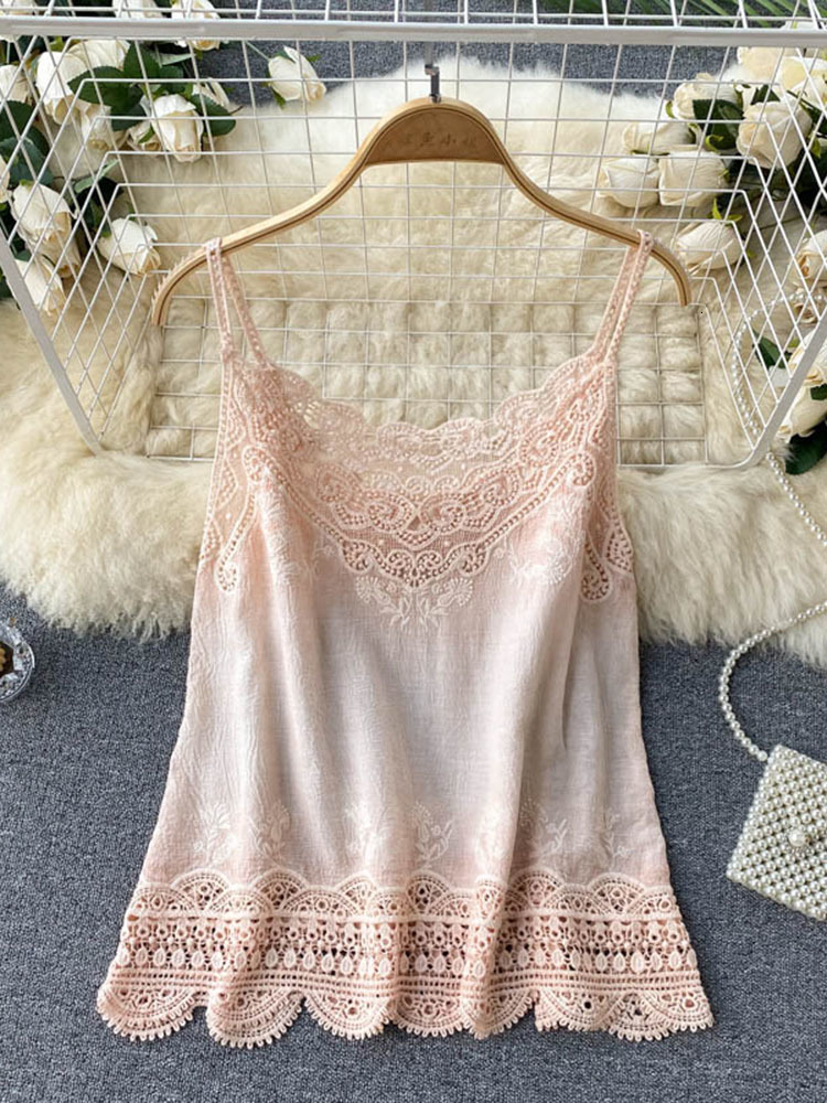 Camisoles Tanks Summer Style Retro Bohemian Embroidery Lace Square Collar Age Reduction All-match Camisole Female Sweet Blouse Women KK520 230426