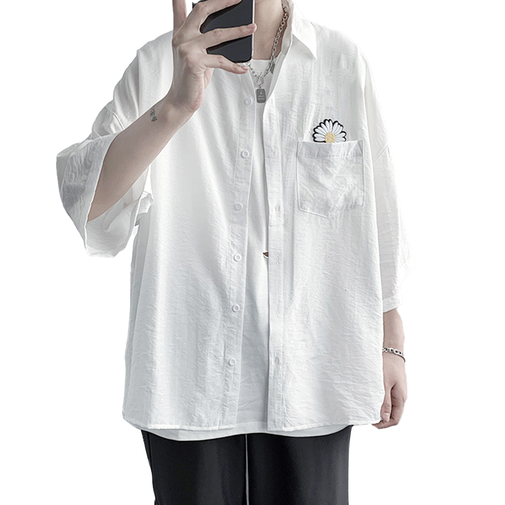 Men's Casual Shirts Marguerite men's one-third sleeve pocket summer men's casual top men's work clothes 230408