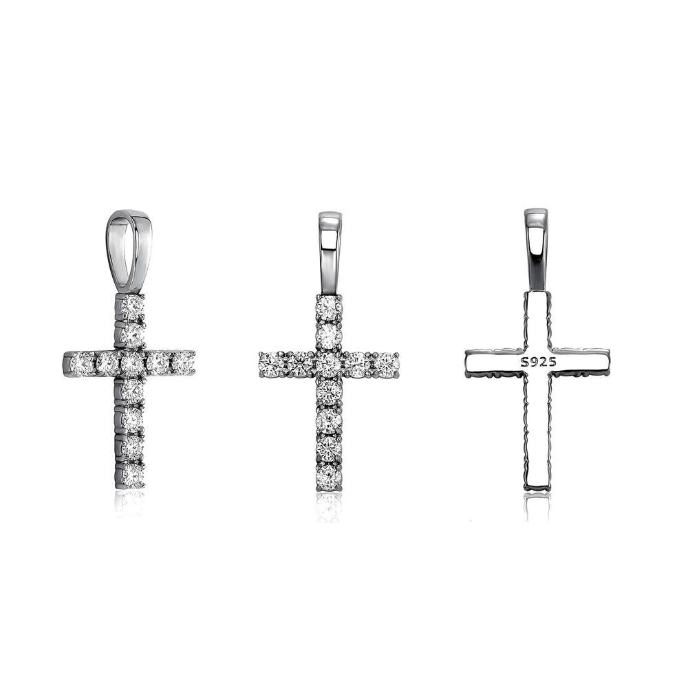 S925 Sterling Silver prong moissanite Cross Pendant Necklace Versatile Neckchain fine quality bling diamond Gemstone Rapper necklaces Wolf Tide Jewelr