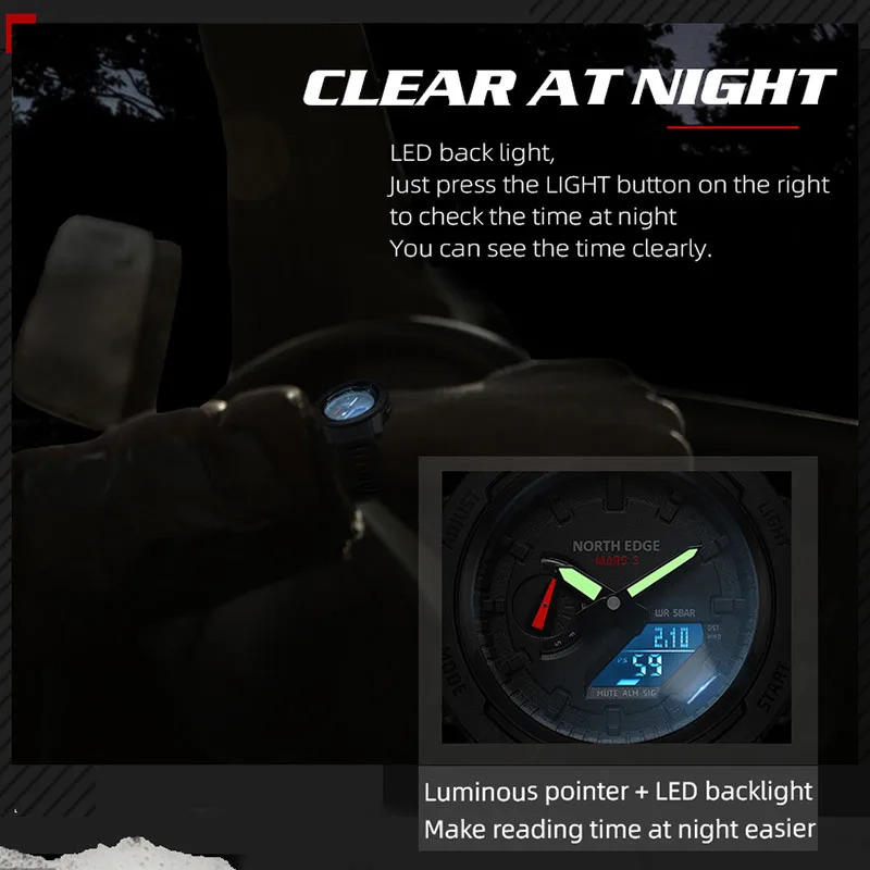 Wristwatches NORTH EDGE Mars 3 Men's Military Watch Digital Carbon Fiber Case For Man Waterproof 50M Sports Watches World Time LED Wristwatch 231