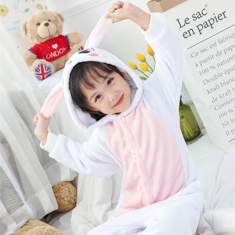 Pajamas Winter Flannel Soft Warm Rabbit Kigurumi Pajamas Hooded Animal Cartoon Boys Pyjamas Onesie Pijamas for Girls Kids Sleepwear 231108