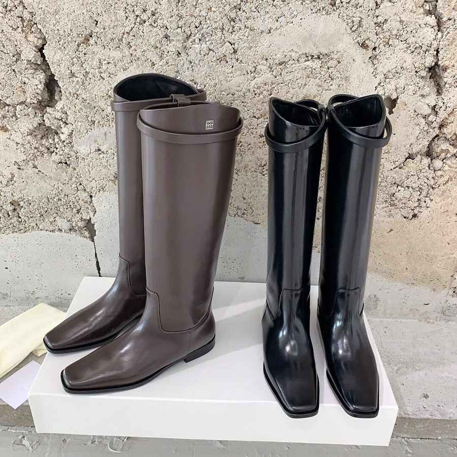 top toteme square toe Knee boots Flat heel fashion leather designer Knight Booties for girl women