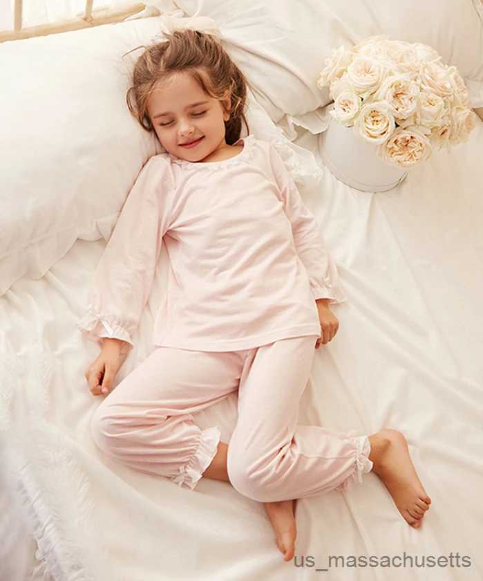 Pajamas New Children Girl's Candy Colors Pajama Sets.Cute Toddler Kid's Round Neck Pyjamas Set Home Sleepwear Suit.Childrens Clothing R23110