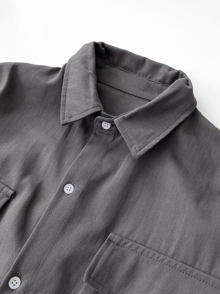 Men's Casual Shirts Safari Gray Shirts Summer Simple Versatile Unisex Casual Blouse Hong Kong Style Big Pocket Short-sleeved Shirts for Men Women