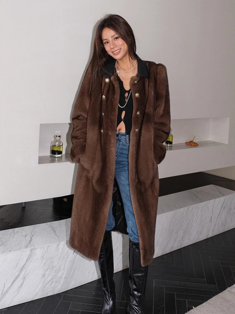 Women's Fur Faux HDHOHR 2023 Real Mink Coat Fashion High Grade Whole Women Winter Thick Warm fur Jackets Femal y231108