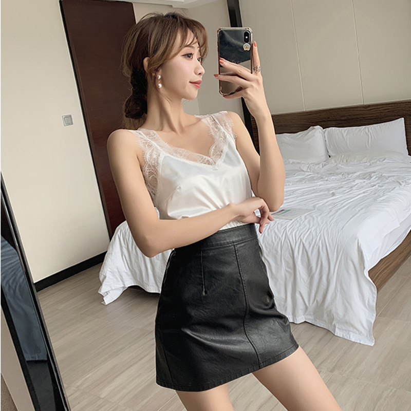 Camisoles Tanks Women's Satin Summer Tops For Women V Neck Basic Sleeveless Lace Tank Tops Women Summer Female Silk Top White 230413