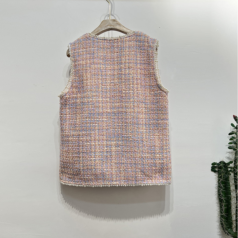 Women's Vests autumn all matching ultra-thin paperback vest tweed vest beaded vest women's single chest exterior 230408