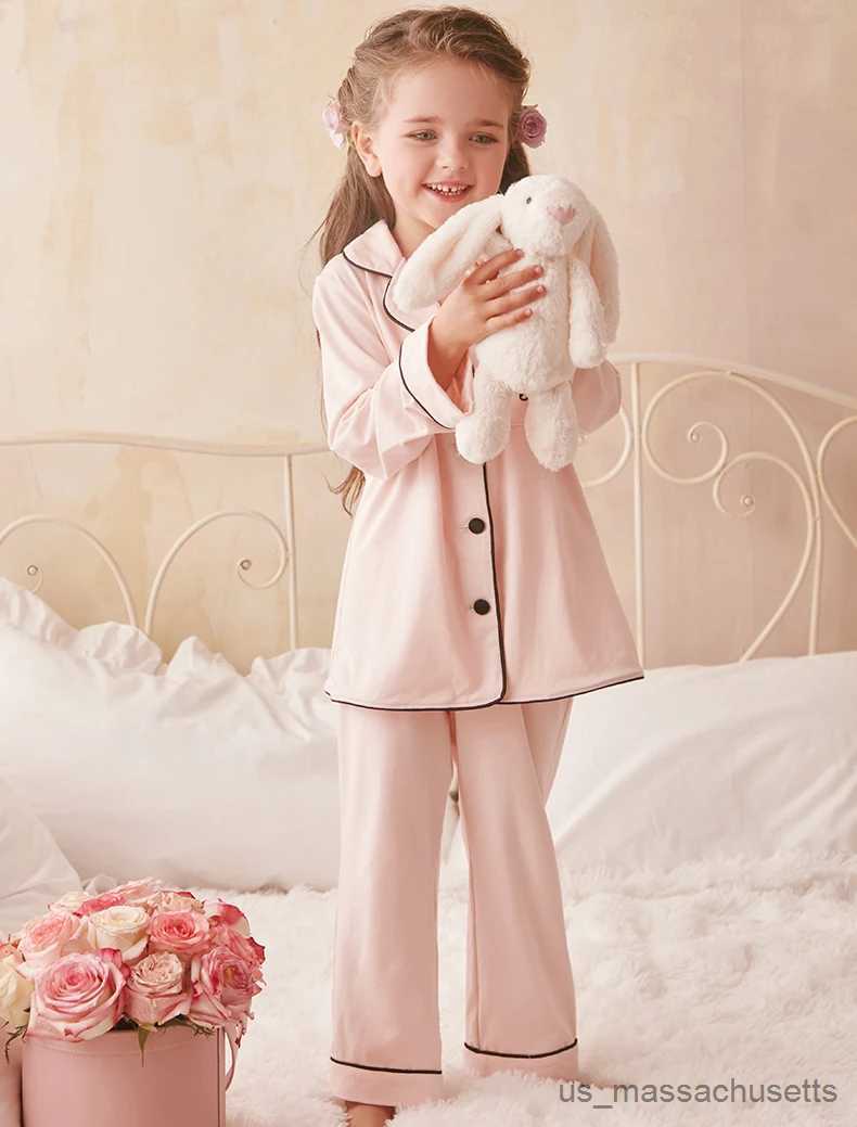 Pajamas Girl's Princess Pink Turndown Collar Pajama Sets.Toddler Kid's Long Sleeve Black Line Pyjamas Set Sleepwear.Childrens Clothing R2311