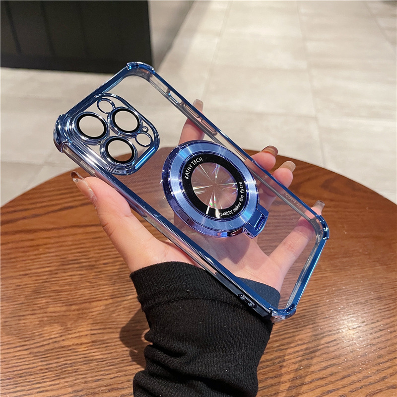 Four Corner Clear Hard Arcylic Soft TPU Bumper Ring Stand Magnetic For Magsafe Wireless Charging Case With Lens Film Cover For iPhone 17 Air 16 15 14 