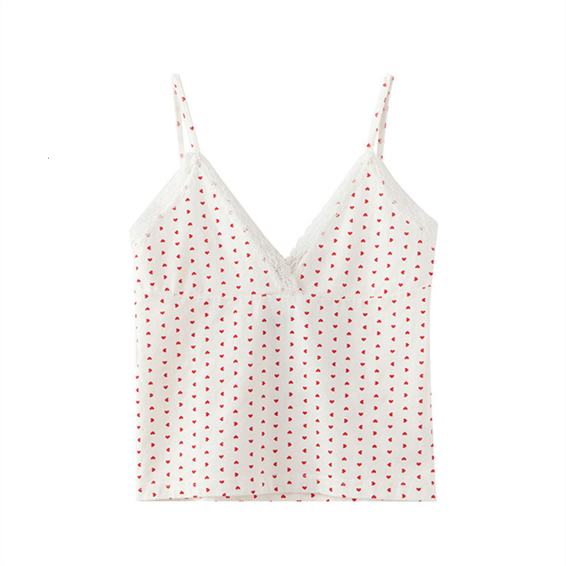 Camisoles Tanks Women Heart Print Camis V Neck Lace Patchwork Sweet Slim Spring Fashion Ladies Sexy Crop Tops Casual Girls Y2K Top Cute 230413