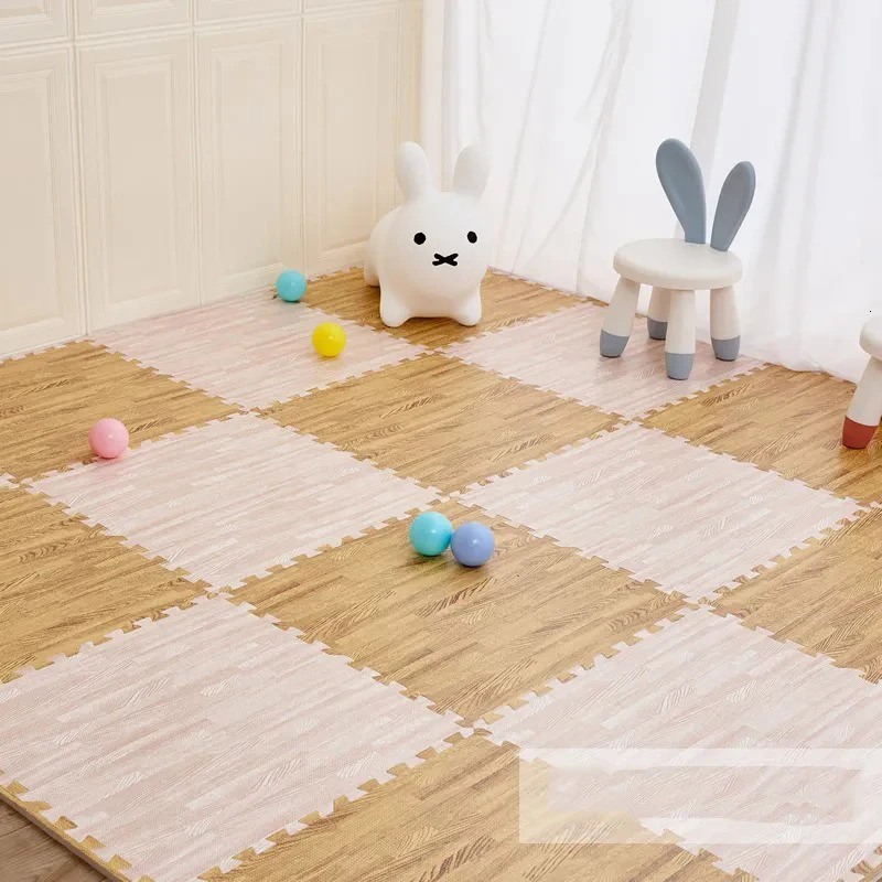 Baby Rugs Playmats 16Pcs DIY EVA Foam Floor Mat Interlocking Puzzle Tile Wood Grain Kids Toys Playmat for Yoga Gym Exercise Playground Protection 2311