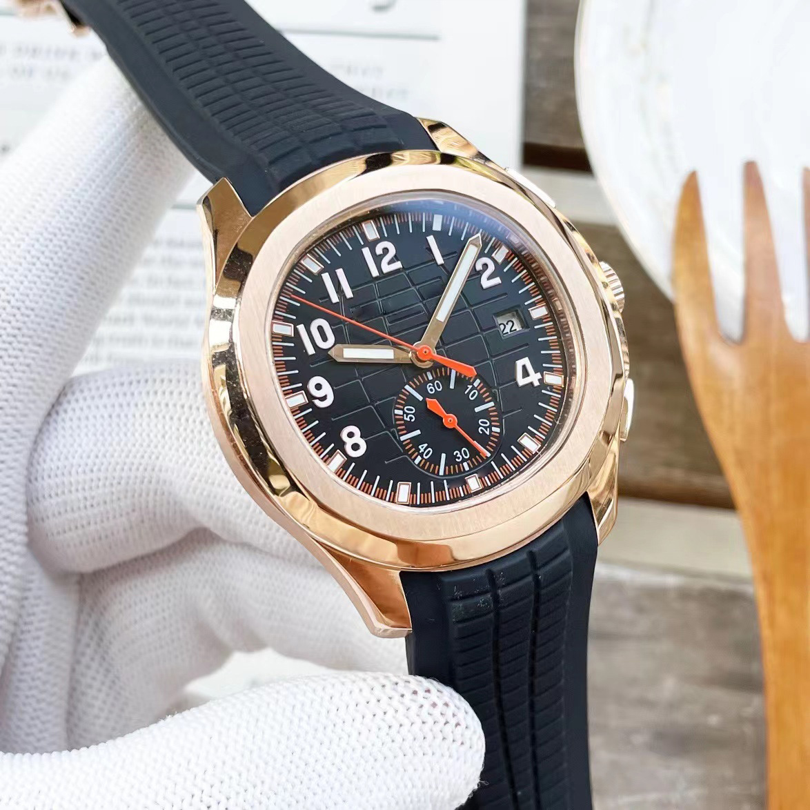 Men's automatic mechanical watch 5968 AQUANAUT PP Nautilus designer watches steel case dark brown square dial luminous digital buckle transparent back wristwatch
Men's automatic mechanical watch 5968 AQUANAUT PP Nautilus designer watches steel case dark brown square dial luminous digital buckle transparent back wristwatch