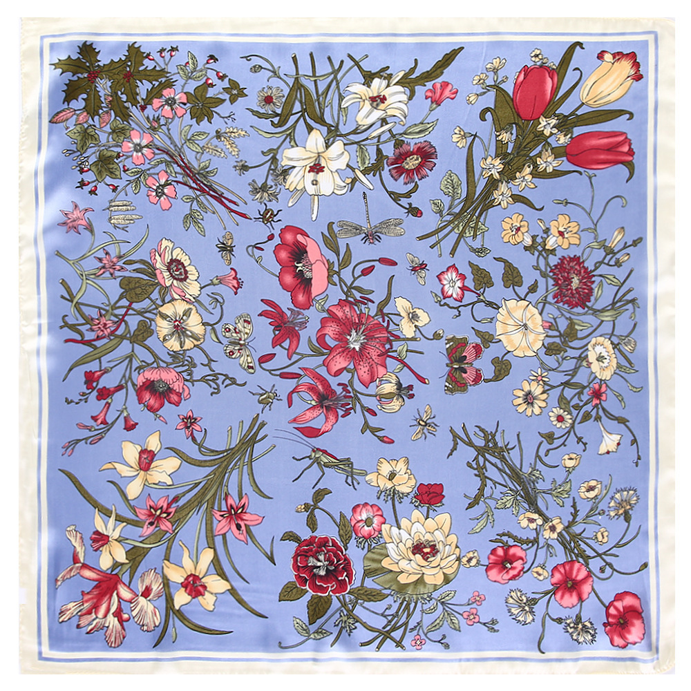Scarves Maitong Silk Scarf 60cm * 60 Small Clear Lily Bouquet Flower Lady Simulation Silk Scarf Small Square Scarf 221010