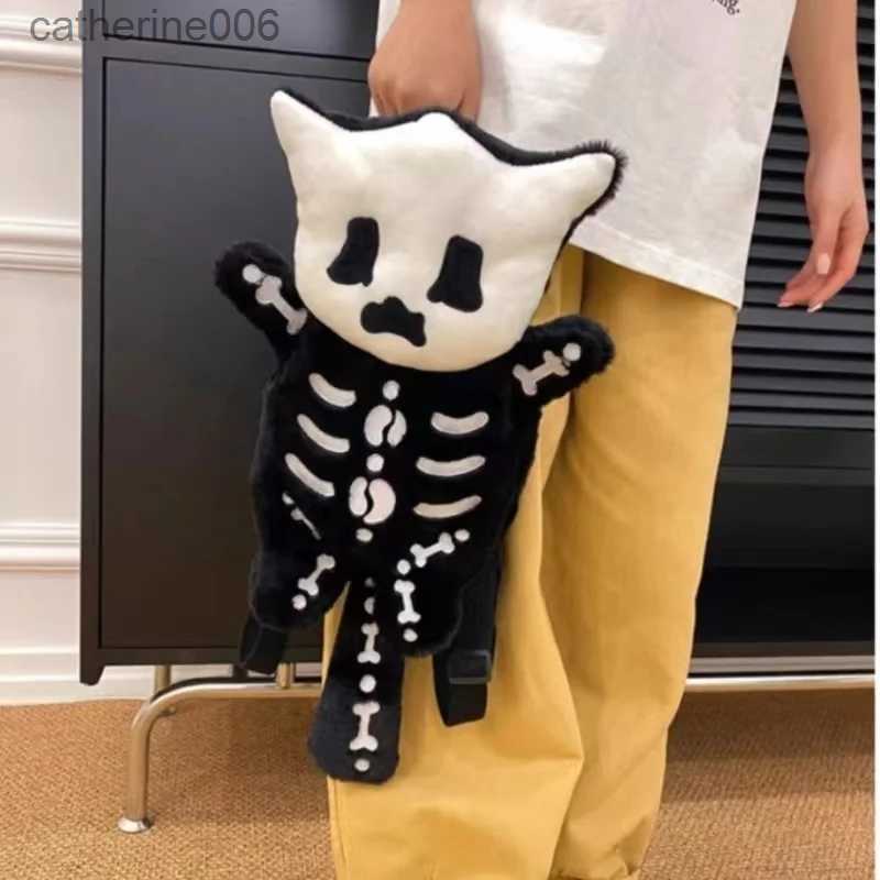 Backpacks Y2k Skull Plush Backpack Cute Gothic Skeleton Toy Backpack Goth Doll Cartoon Anime Bag Travel Knapsack Birthday Halloween GiftsL231108