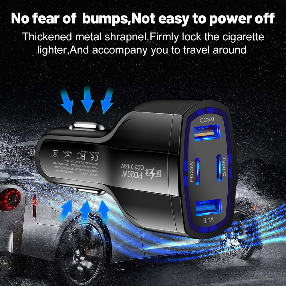 53W Fast Quick Charger 4 Ports USB C PD Car Charger Vehicle Type c 20W Car Chargers For IPad Iphone 13 14 15 Pro Samsung S22 S23 S24 htc Android phone