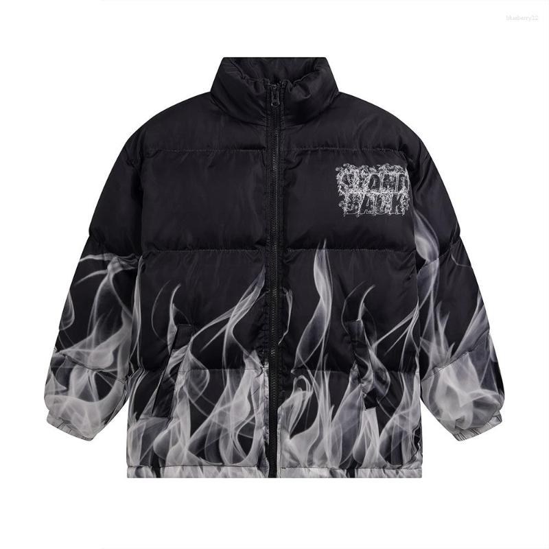Men's Down Men Hip Hop Oversize Padded Bomber Jacket Coat Streetwear Graffiti Parka Cotton Harajuku Winter Outwear