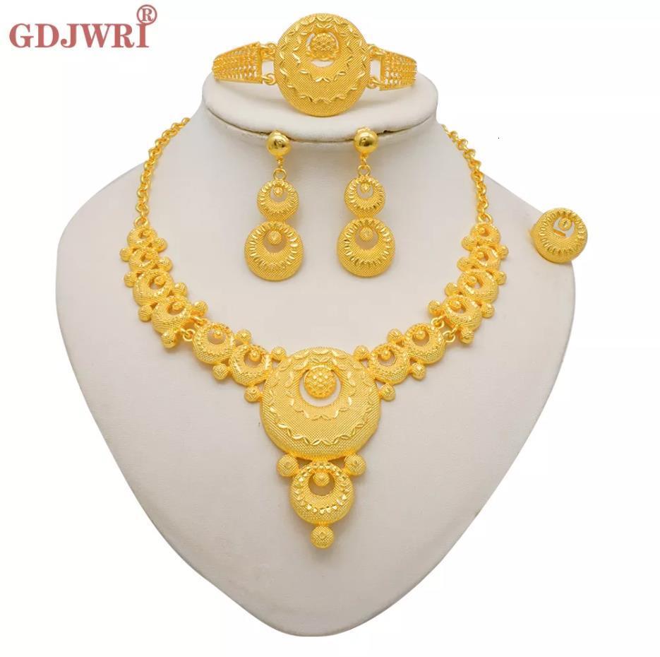 Earrings Necklace Dubai Gold Color Jewelry Set For Women Indian Earring Necklace Nigeria Moroccan Bridal Accessorie Wedding Bracelet Party 230407