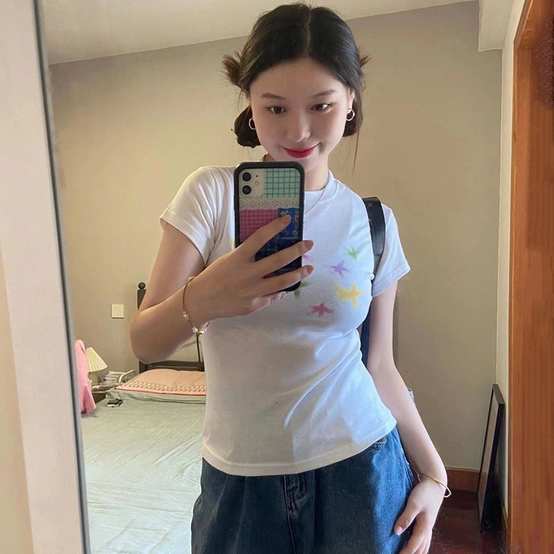 Women s T Shirt Karrram Japanese Kawaii T shirt 00s Harajuku White Tee Shirt Fairycore Y2k Tops Cute Star Print Short Sleeve Tshirt E girl 2000s 23040