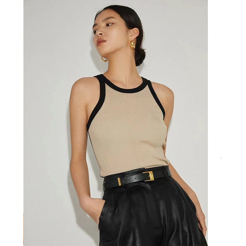 Camisoles Tanks Tank Top For Women Collision Color Camisole Undershirt Retro French Wear Suit Inside Slim Short Tops Casual Tank Tees 230413