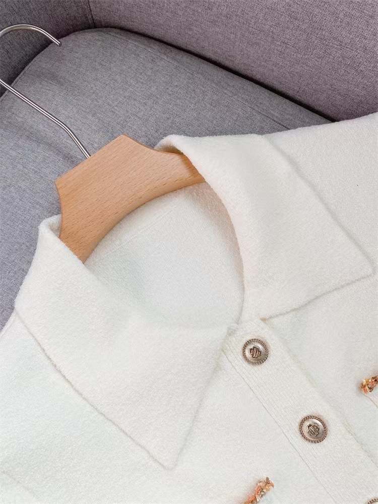 Casual Dresses Spring MAJ * Polo Collar Button Knit Skirt Women's Contrast Decoration and Edge Gold Button miniskirt 230408