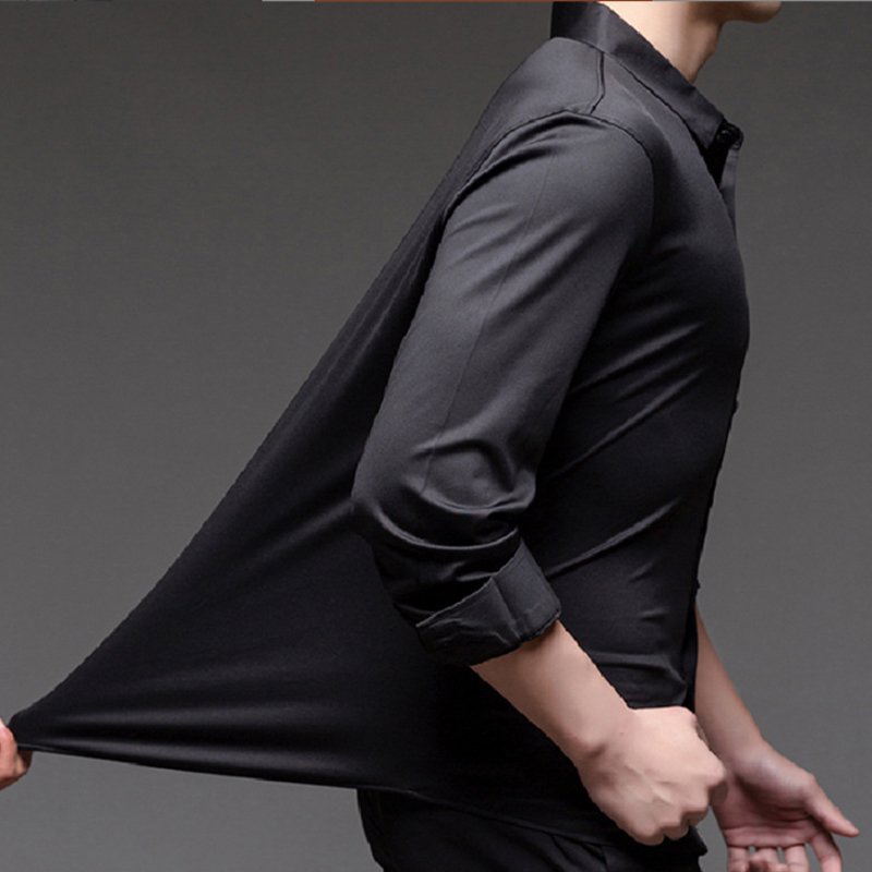 Men's Casual Shirts High elasticity trackless spring/summer cotton long sleeved shirt for men's ultra-thin spandex non ironing business and 