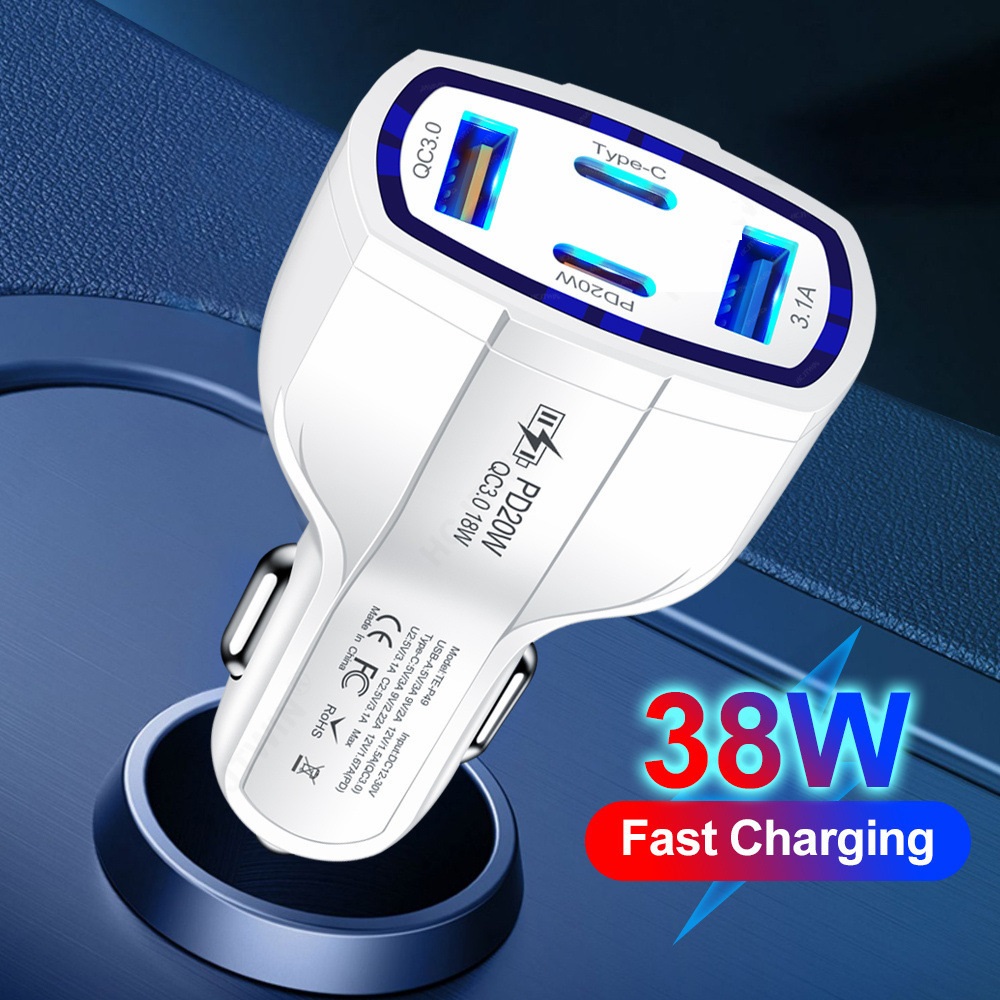 53W Fast Quick Charger 4 Ports USB C PD Car Charger Vehicle Type c 20W Car Chargers For IPad Iphone 13 14 15 Pro Samsung S22 S23 S24 htc Android phone