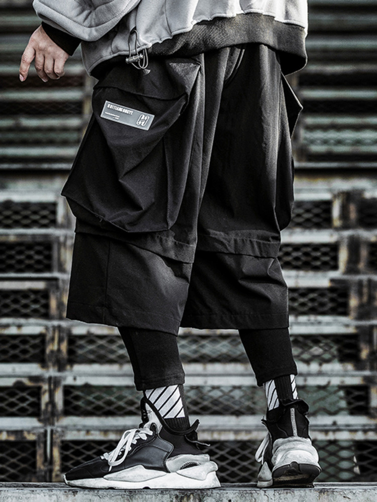 Men's Shorts PFNW Techwear Spliced Shorts Men's Dark Style Street Clothing Elastic Waist Ultra Thin Pants Autumn Black Culotes Men's 12