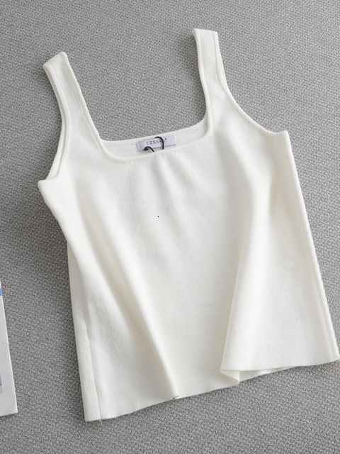 Camisoles Tanks high quality chic basic U-NECK Summer white knit Women tank top sexy sleeveless t-shirt vintage top casual crop top t shirt 230413