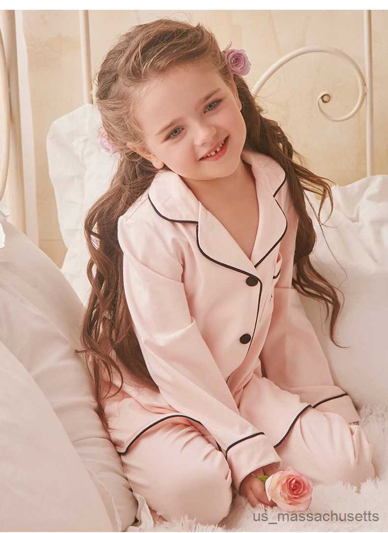 Pajamas Girl's Princess Pink Turndown Collar Pajama Sets.Toddler Kid's Long Sleeve Black Line Pyjamas Set Sleepwear.Childrens Clothing R2311