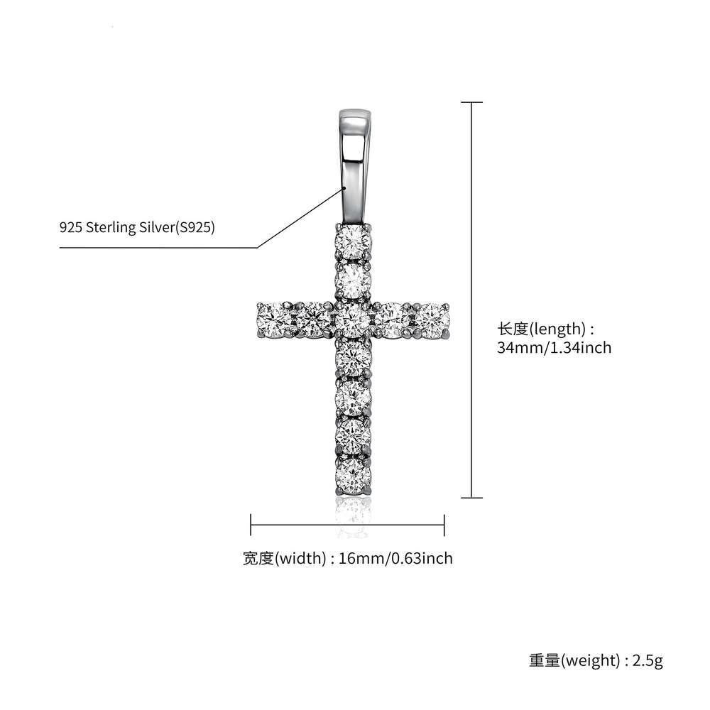 S925 Sterling Silver prong moissanite Cross Pendant Necklace Versatile Neckchain fine quality bling diamond Gemstone Rapper necklaces Wolf Tide Jewelr