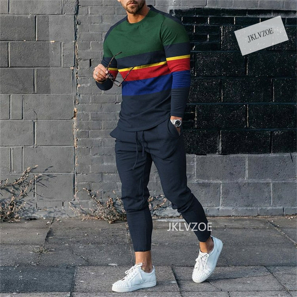 Men's Tracksuits Men's long sleeved sportswear 3D printed men's sportswear set 2 T-shirtsmen's oversized sportswear 230408