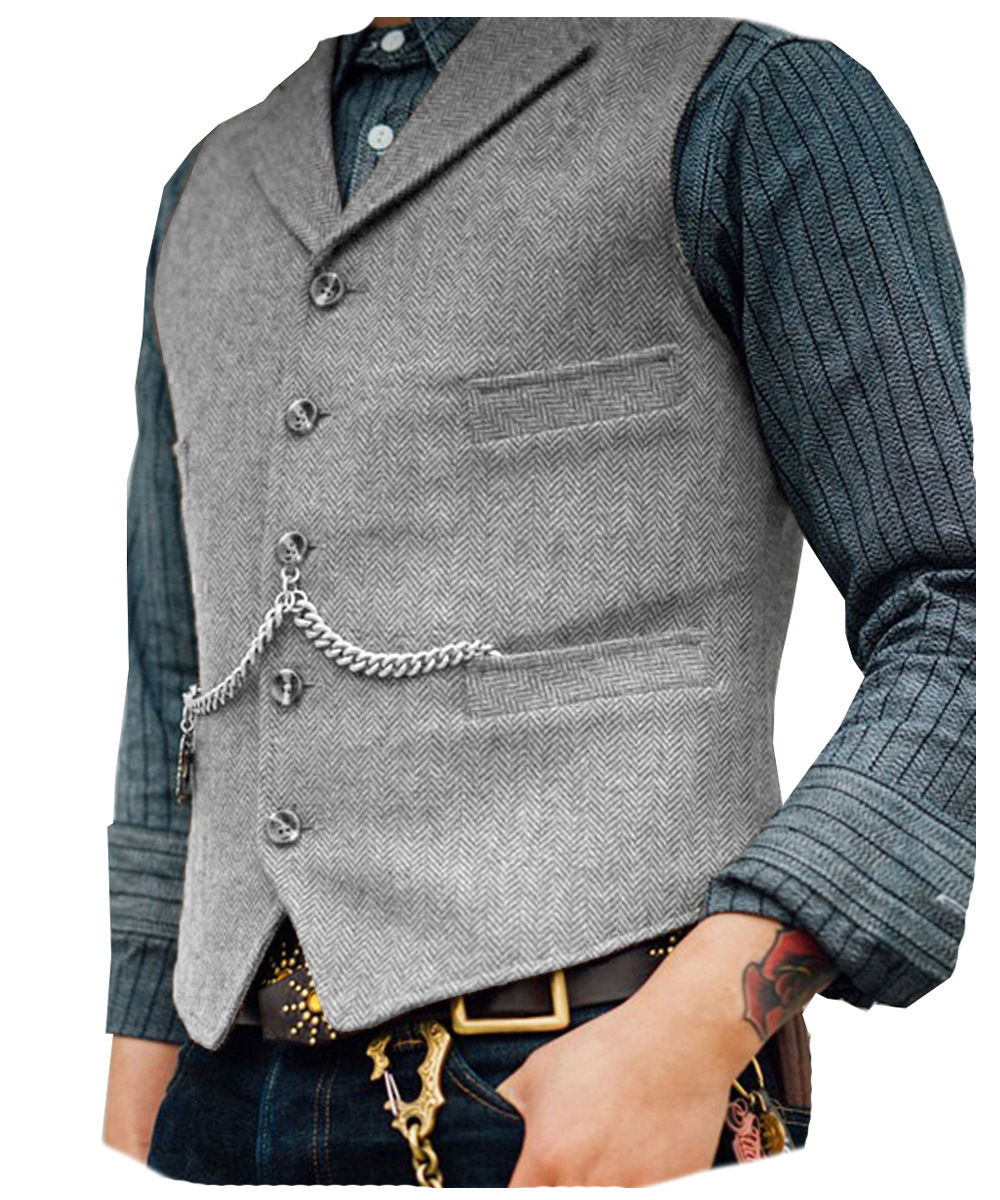 Men s Vests Business Waistcoat Jacket Casual Slim Fit Gilet Homme for Groosmen Man Wedding Suit Vest Brown Wool Tweed 230407