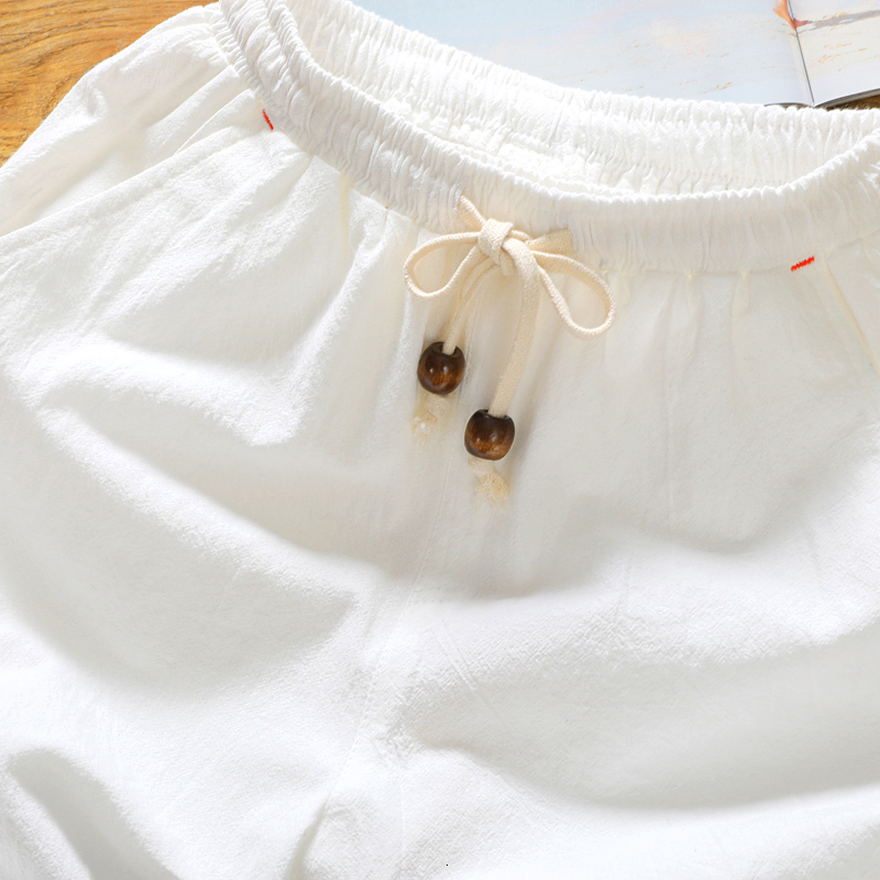 Men's Shorts Summer Valentine's Flax Knee Long Cotton Board Shorts White Men's Solid Casual Shorts Men's Brushed Thin Breathable M