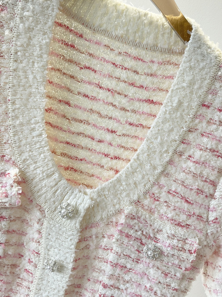 Casual Dresses Women's U-neck knitted mini dress short sleeved women's white pink mixed single chest short shirt pocket 230408