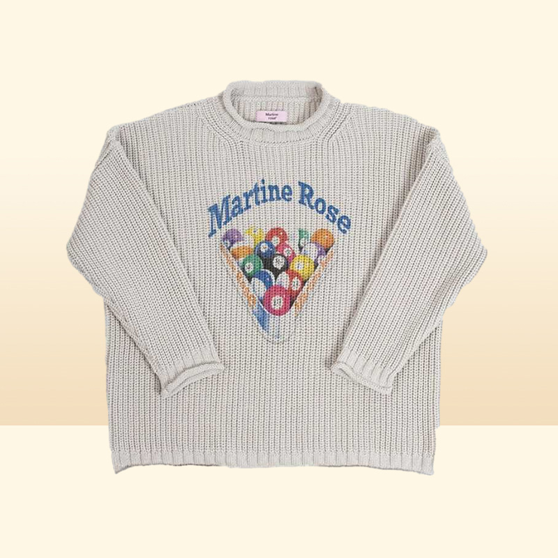 Men039s Sweaters Off shoulder Martine rose thick needle crimped knit Pullover OS style billiard printed sweater