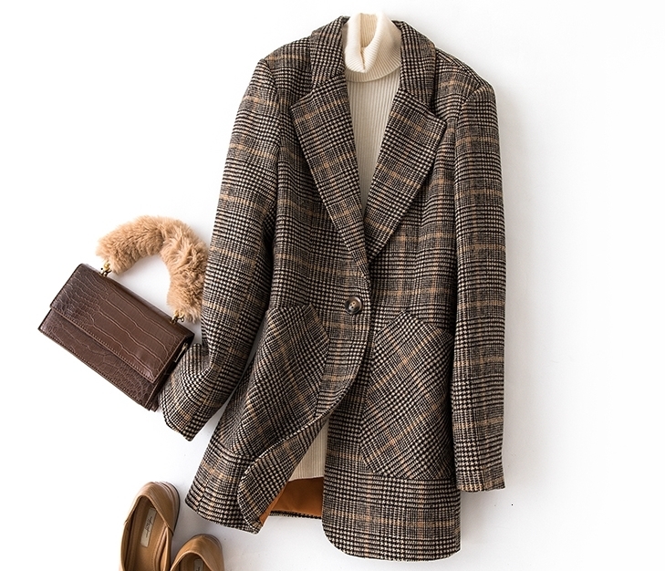 Women s Suits Blazers Autumn Winter Vintage Plaid Suit Woolen Jacket Ladies Slim Casual Wool Blazer Single Breasted Coat 2023 Oversized 230407