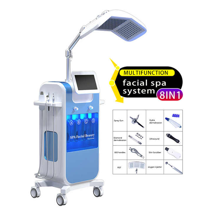 High Performance Face Spa System 8 in 1 Beautydermabrasion Skin Tightening Face Lift Blackhead Acne Removal Aqua Jet Beautyting Pore Cleaning PDT Mach