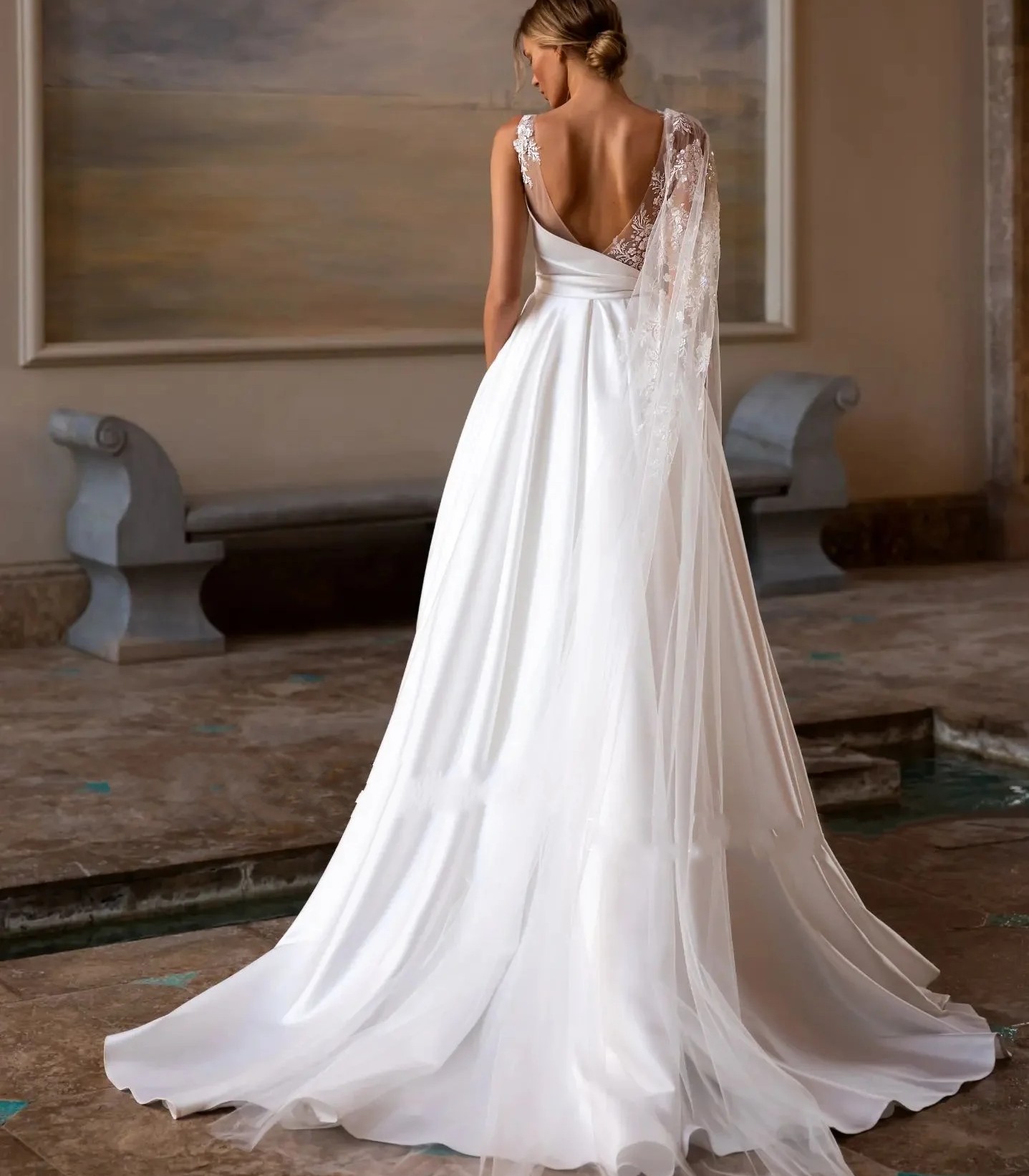 Sexy Bohemia Wedding Dress Vintage A-Line Lace Backless Bridal Gowns Lace Appliques Strap Ribbon Princess Bride Dresses Vestidos De Novia