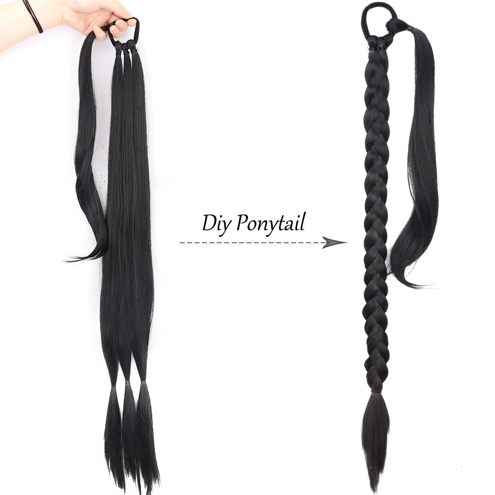 Ponytails Long Straight Braided Ponytail Wrap Around Hair Extensions DIY 85cm Natural Black Blonde Braid Synthetic Hairpieces For Women 230407