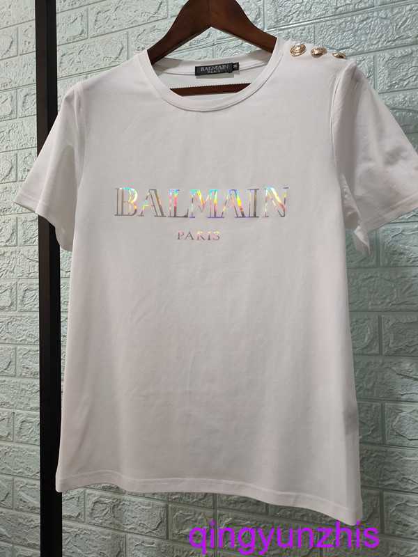 Designer Ballmians T shirt for sale Spring Summer New Colorful Laser Balman Shoulder Gold Button Stamping Letter All Cotton Casual Short Sleeve Couples, White gold button silver laser
Designer Ballmians T shirt for sale Spring Summer New Colorful Laser Balman Shoulder Gold Button Stamping Letter All Cotton Casual Short Sleeve Couples, White gold button silver laser