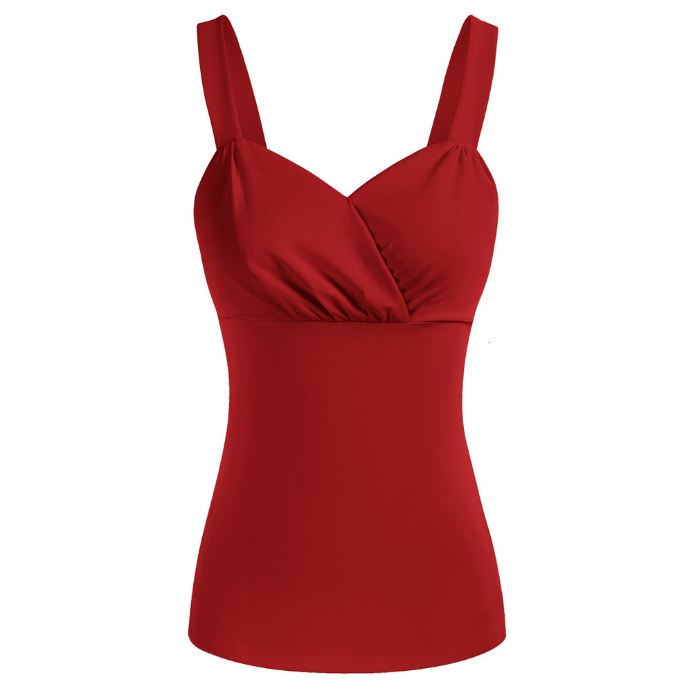 Camisoles Tanks Women's Sexy Vintage Surplice V-Neck Top Summer Solid Soft Slim Waist Fit Ruched Bodice Top Summer Lady 230408