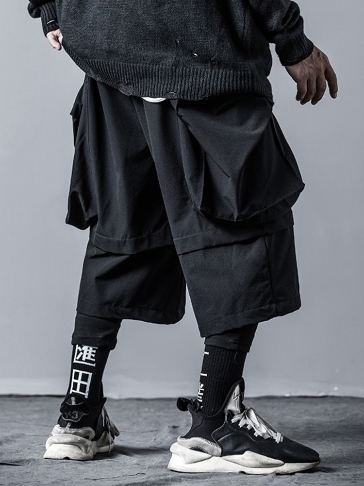 Men's Shorts PFNW Techwear Spliced Shorts Men's Dark Style Street Clothing Elastic Waist Ultra Thin Pants Autumn Black Culotes Men's 12