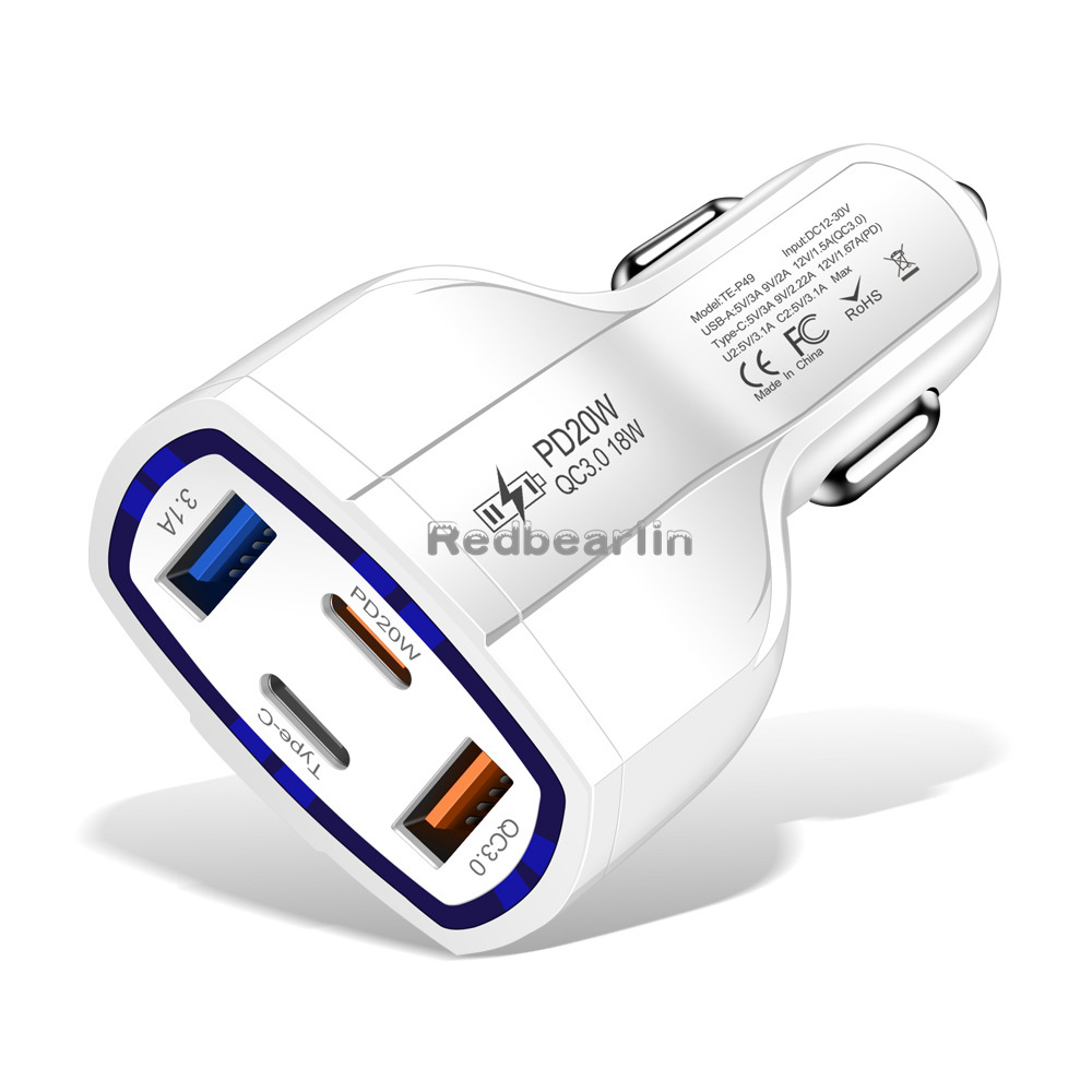 53W Fast Quick Charger 4 Ports USB C PD Car Charger Vehicle Type c 20W Car Chargers For IPad Iphone 13 14 15 Pro Samsung S22 S23 S24 htc Android phone