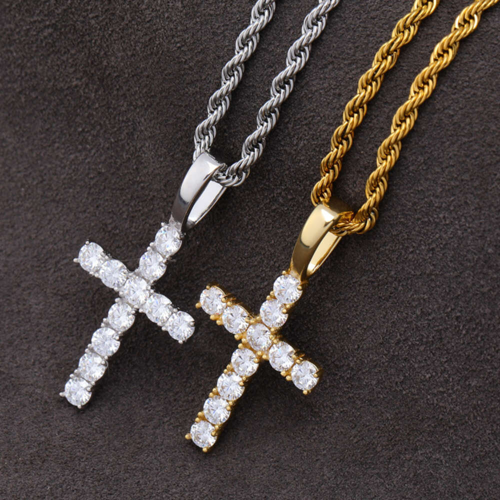 S925 Sterling Silver prong moissanite Cross Pendant Necklace Versatile Neckchain fine quality bling diamond Gemstone Rapper necklaces Wolf Tide Jewelr