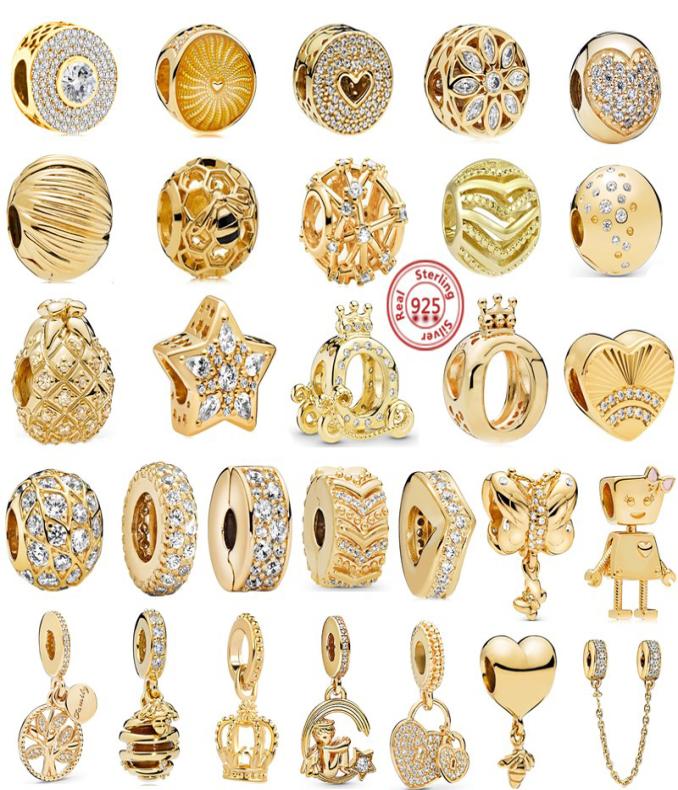 925 Sterling Silver Gold Charm Pendant Safety Chain Fit Bracelet DIY Women Jewelry