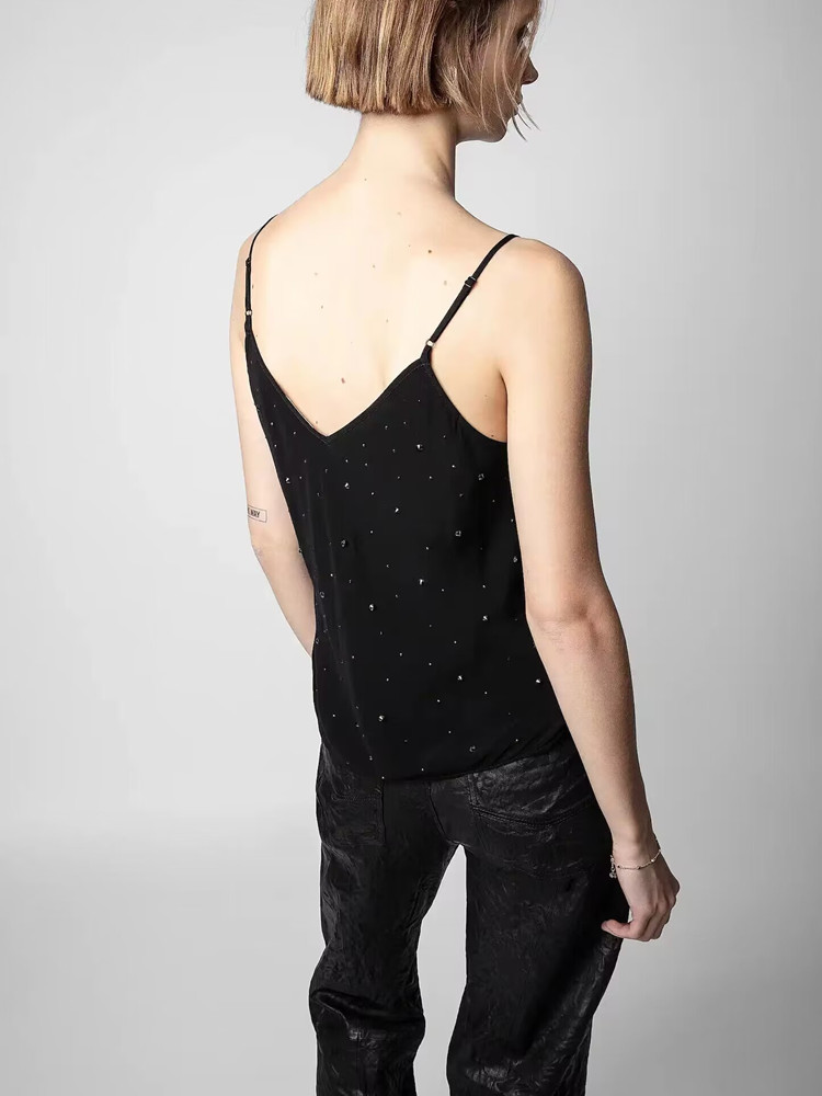 Camisoles Tanks Women Shiny Sling Tops Sleeveless V-neck Sexy Off-shoulder Backless Ladies Spring Summer Camisole 230413